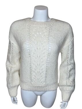 & Other Stories Mohair Eyelet Sweater S Crew Pullover Cream Ivory
